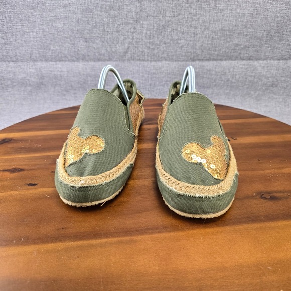 Disney Mickey Mouse Olive Green Sequin Espadrille Slip On Shoes Size 8 - Picture 15 of 15